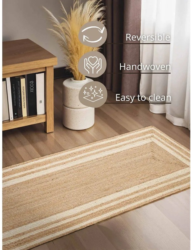 Covor tip traversă crem/în culoare naturală reversibil/țesut manual din iută 70x200 cm Jutta – Hanse Home
