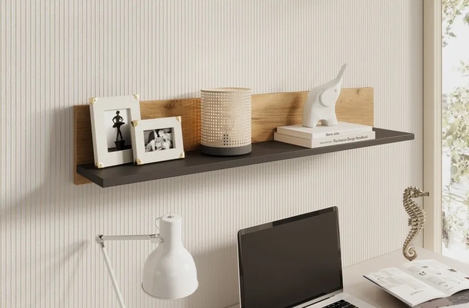 Raft suspendat Ravi, ADRK Furniture (Culoare: Stejar artizanal Auriu / Negru)