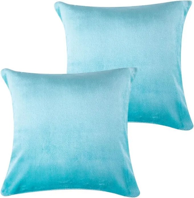 decoDoma Set de 2 fețe pernuțe din micropluș turcoaz 40 x 40 cm