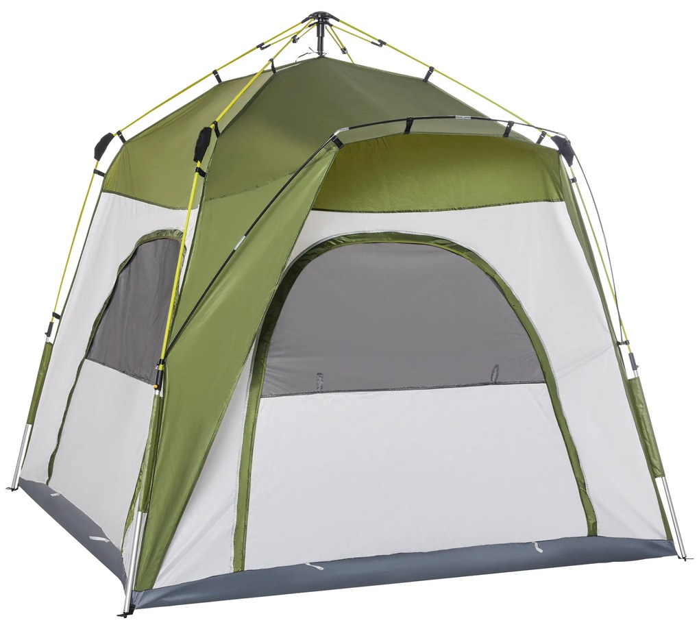 Outsunny Cort pentru Camping cu 2 Locuri, Cort cu Ușă, 3 Ferestre cu Plasă și Geantă pentru Transport, 240x240x199 cm, Verde | Aosom Romania