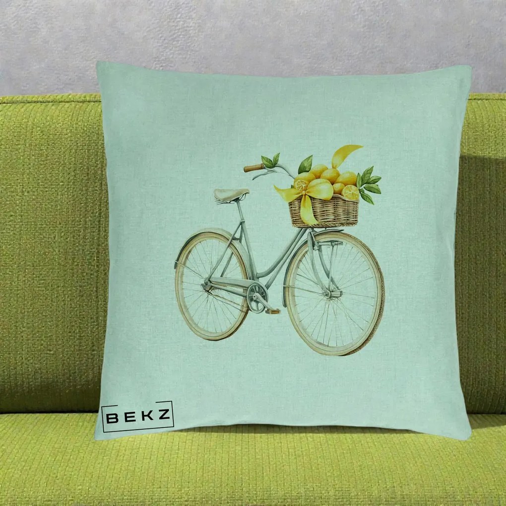 Perna Decorativa Bicicleta cu Cos de Lamai Mediteranean, 40x40 cm, Verde Menta, Husa Detasabila, Perna Inclusa, BEKZ®