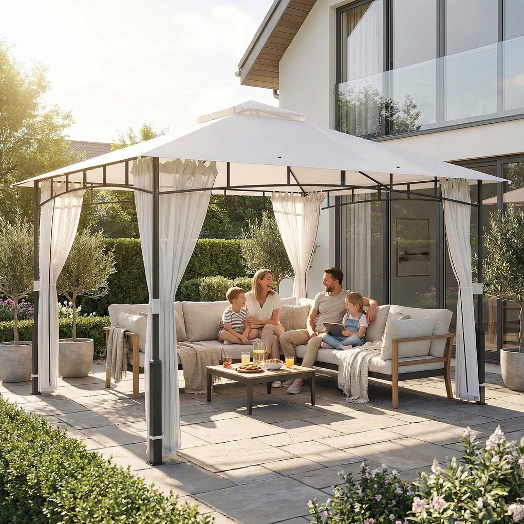 Outsunny Pavilion, 3x3,6 m rezistent la apă Stabil pavilion de grădină cu plasă anti-țânțari, acoperiș dublu, pentru grădină, terasă, Negru | Aosom Romania