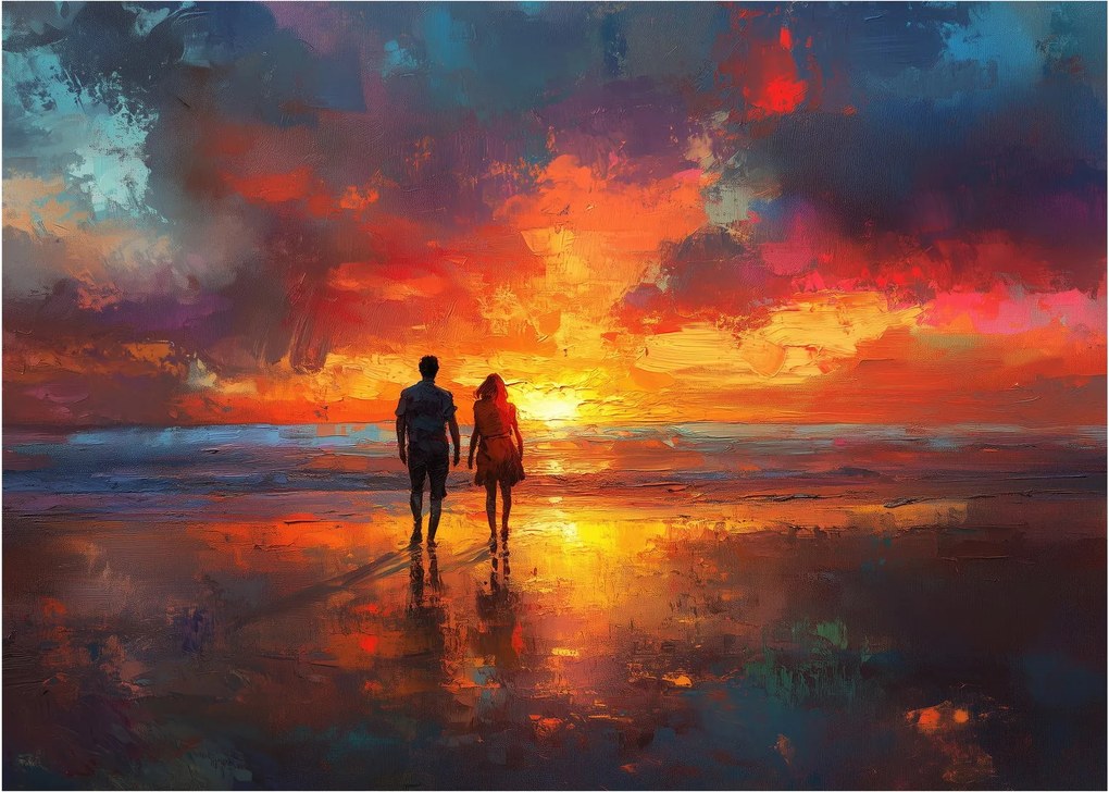 Tablou pe sticlă - Plimbare pe plajă (70x50 cm)