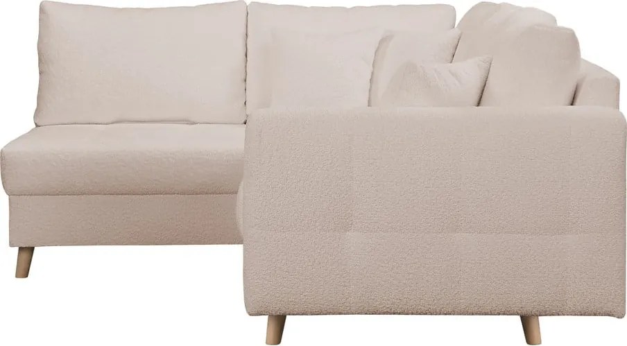 Colțar bej cu tapițerie din stofă bouclé (cu colț pe partea stângă) Ariella – Ropez