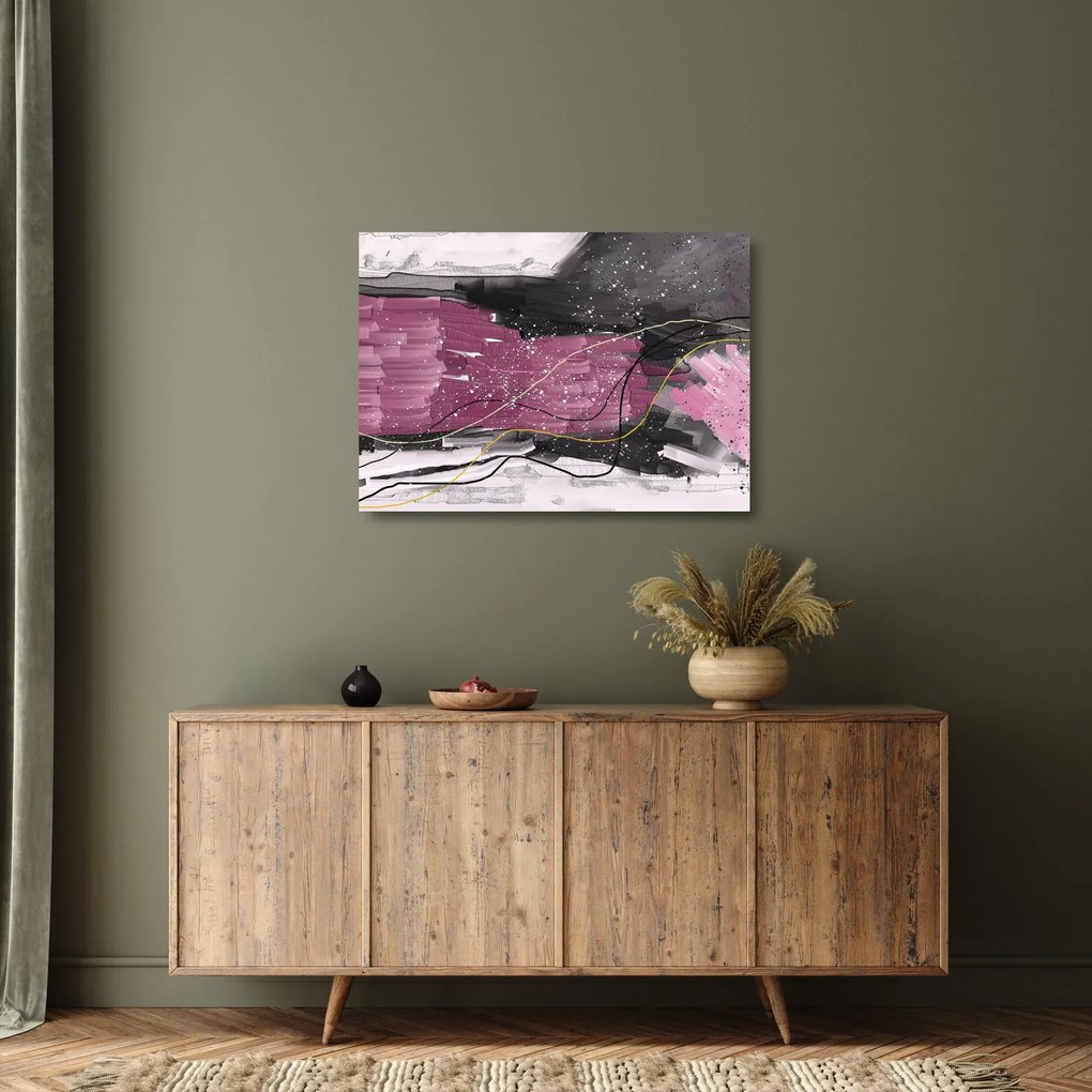 Tablou pe sticlă - Abstracție roz-roșu (70x50 cm)