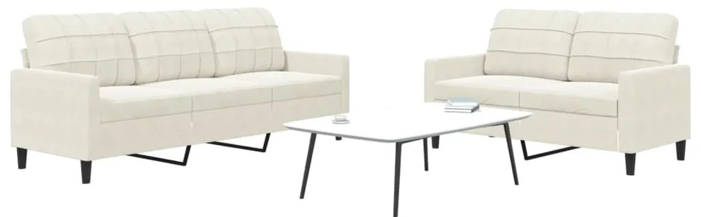 vidaXL Set de canapele cu perne, 2 piese, crem, catifea
