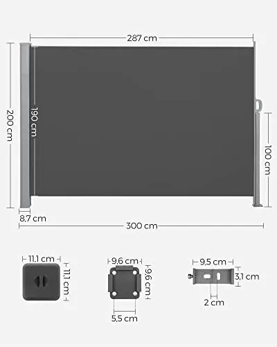 Copertina laterala pentru gradina / terasa, 200 x 300 cm, metal / poliester, antracit, Songmics