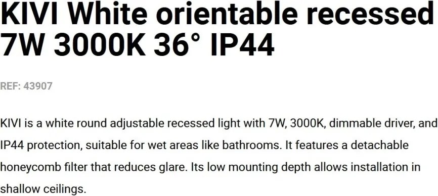 Spot LED incastrat directionabil IP44 KIVI alb 7W 3000K