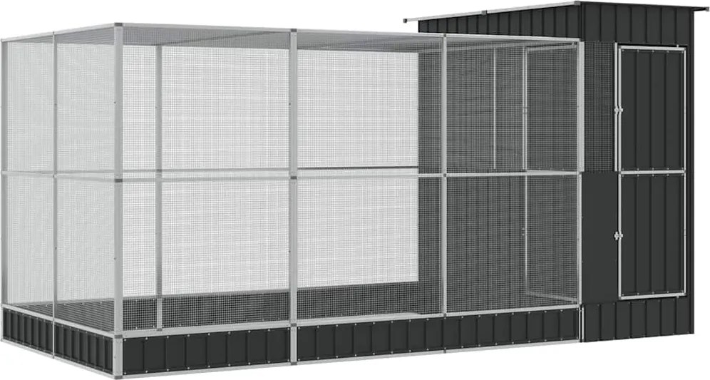 vidaXL Volieră cu extensie argintie 416x203x216 cm oțel