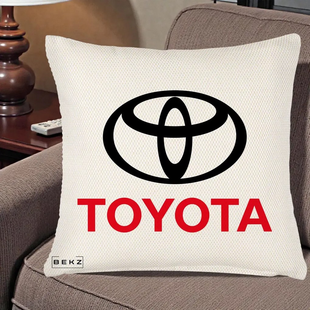 Perna Personalizata cu emblema Toyota, 40x40 cm, Crem Reliefat, Husa Detasabila, Perna Inclusa, BEKZ®
