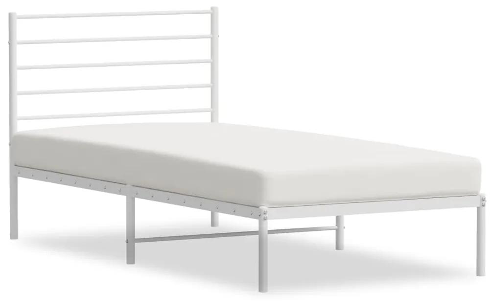 352363 vidaXL Cadru de pat din metal cu tăblie, alb, 100x200 cm