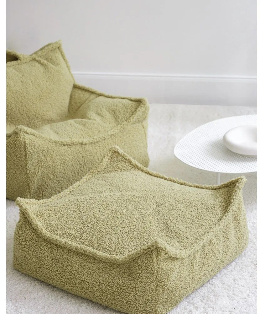 Fotoliu puf pentru copii verde cu tapițerie din țesătură bouclé Chair – Wigiwama