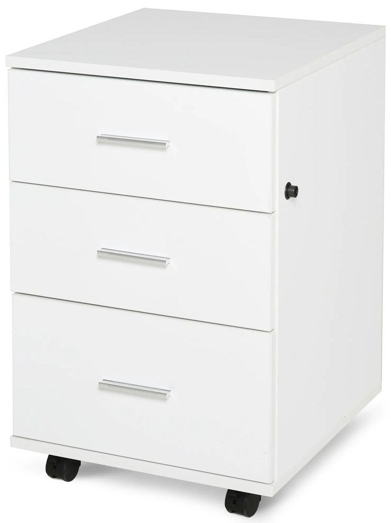 HOMCOM Corp de Birou Depozitare Birou pe Roți 3 Sertare Blocabile 40 x 40 x 61,5 cm Alb | Aosom Romania