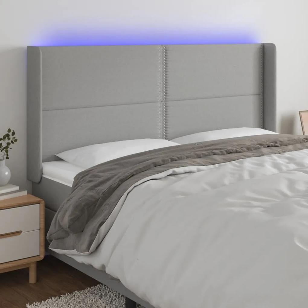 3123914 vidaXL Tăblie de pat cu LED, gri deschis, 163x16x118/128 cm, textil