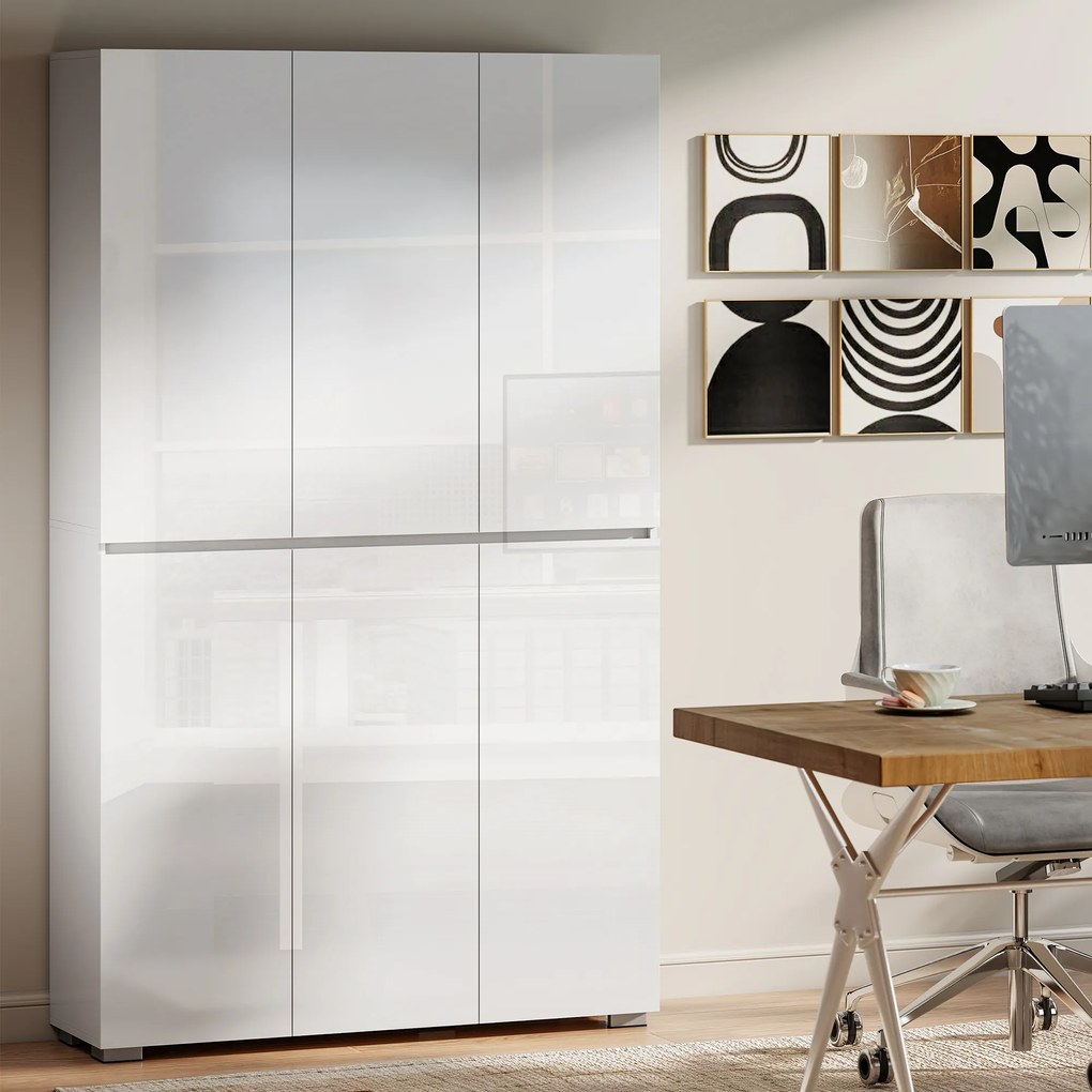 HOMCOM Bufet înalt pentru bucătărie dulap de bucătărie cu finisaj lucios 6 uși cu închidere silențioasă rafturi reglabile alb | Aosom Romania