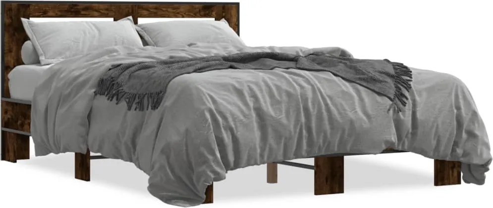 vidaXL Cadru de pat, stejar fumuriu 120x200 cm lemn prelucrat și metal