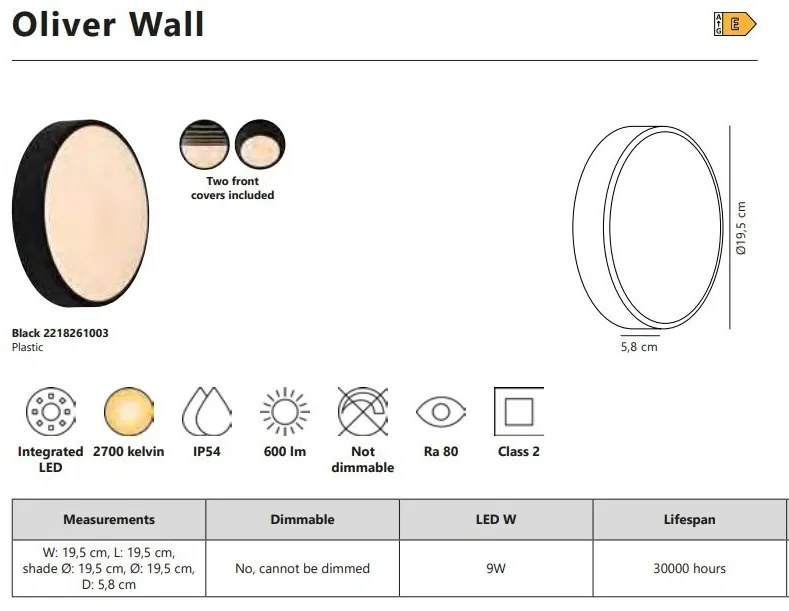 Aplica de perete / tavan exterior IP54 Oliver Black
