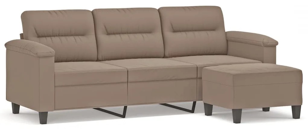 3153665 vidaXL Canapea cu 3 locuri și taburet, gri taupe, 180 cm, microfibră