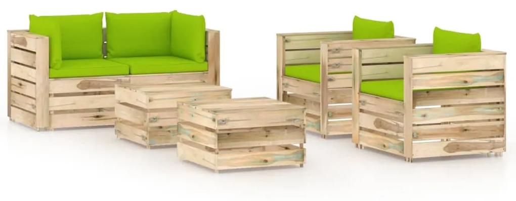 3074842 vidaXL Set mobilier de grădină cu perne, 6 piese, lemn verde tratat