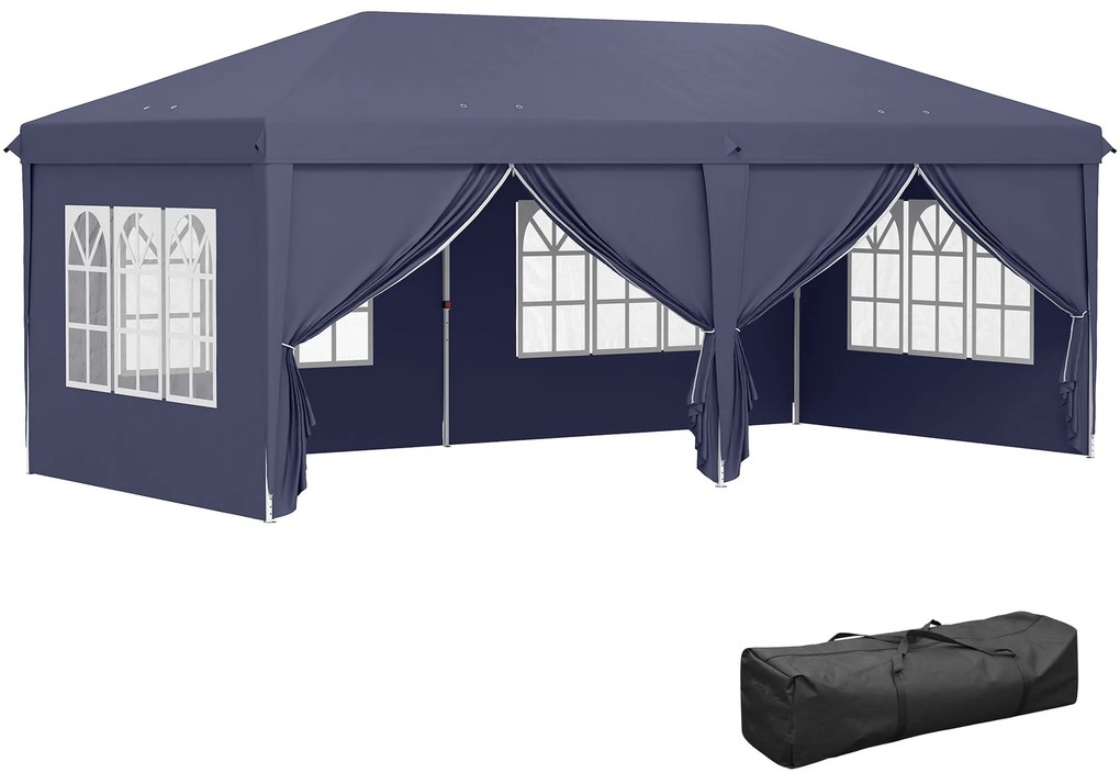 Outsunny Foisor de gradina pliabil pentru exterior cu 6 panouri laterale, 585x295cm albastru | AOSOM RO