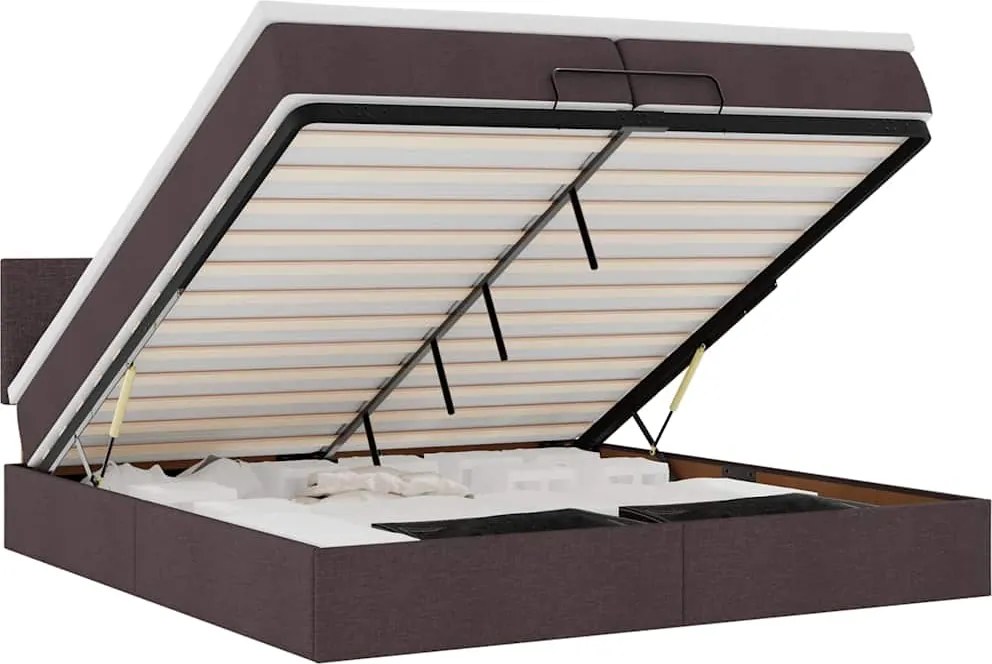 vidaXL Cadru de pat otoman cu saltele țesătură maro închis 200x200cm
