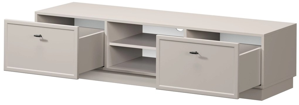 Comodă TV Lorini 150 cm cu sertare - culoare cașmir / mânere negre tip T-bar