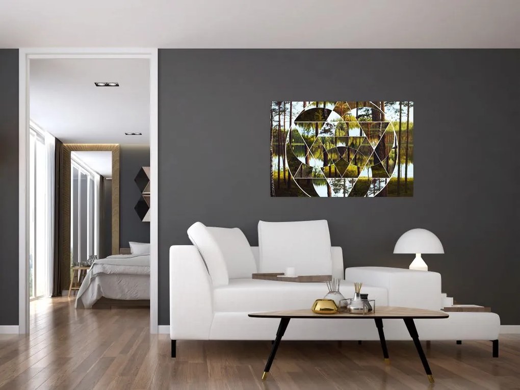 Tablou - Colaj geometric pe fundalul pădurilor nordice (90x60 cm)