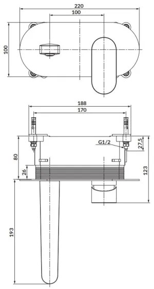 Baterie de cadă pentru instalare ascunsă Cersanit S951-333 CREA negru
