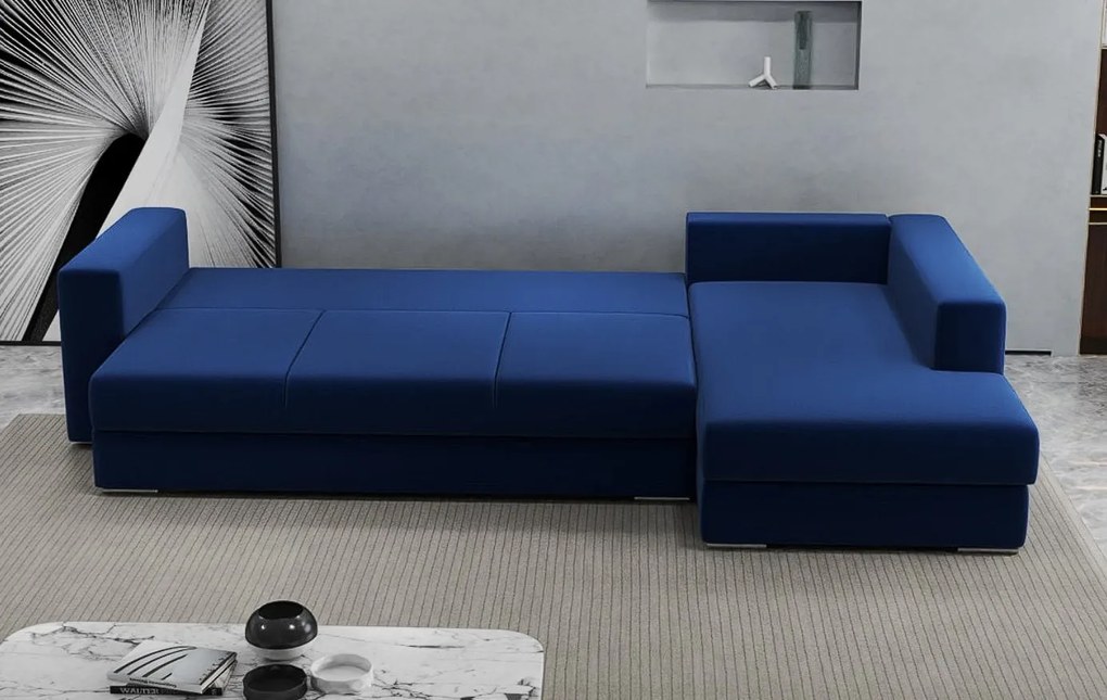 Colțar extensibil dumonde cu ladă de depozitare si sezut confortabil din spuma high-density, Gloria Royal Blue II 320x183 cm