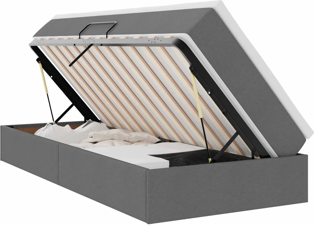 vidaXL Pat cu saltea și spațiu de depozitare Gri închis 90 x 200 cm