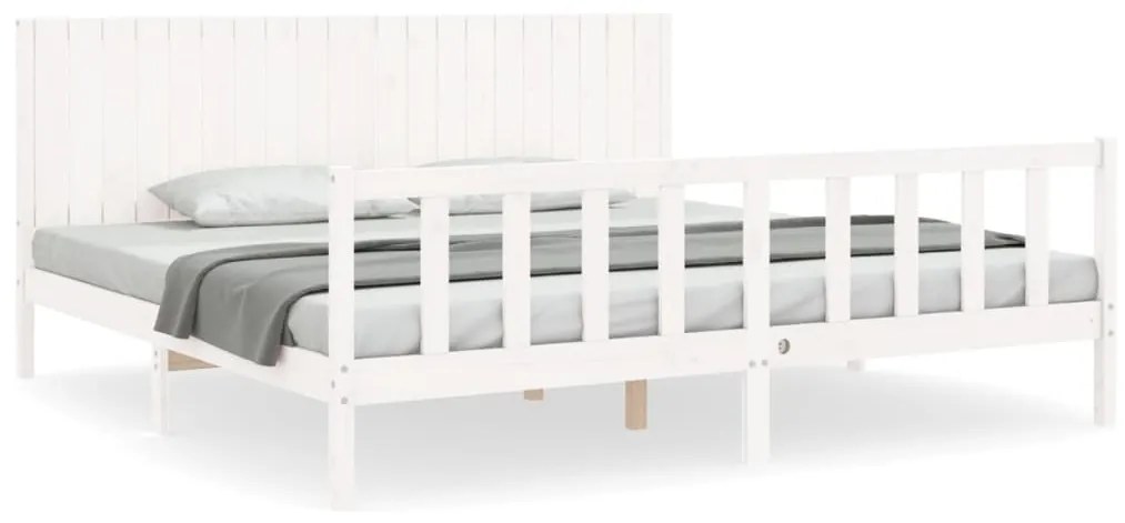 3192967 vidaXL Cadru pat cu tăblie 200x200 cm, alb, lemn masiv