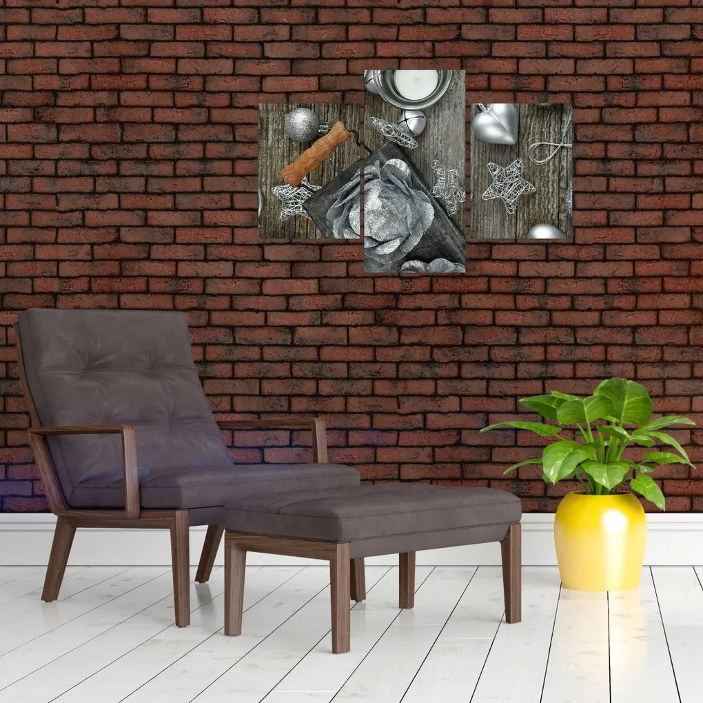 Tablou - decorațiuni argintii de Crăciun (90x60 cm)