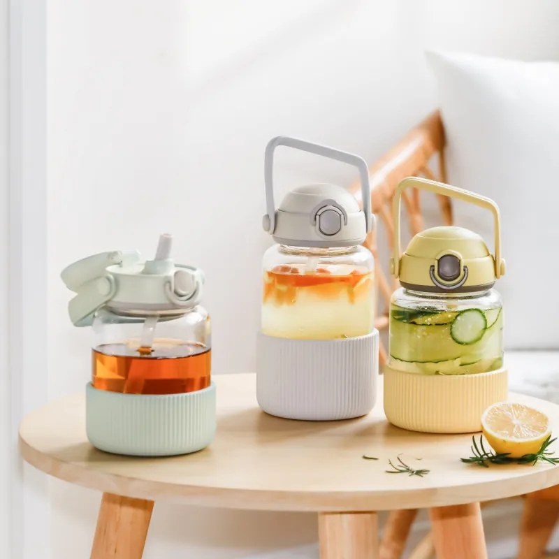 Sticla Buydeem DG78-CG, Pai pop-up, Maner, Sticla rezistenta la caldura pana la 150°C, Etansare tripla, Verde