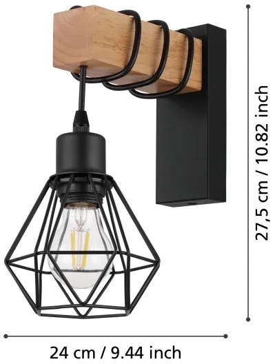 Eglo 44078 - Aplica de perete TOWNSHEND, 1 x E27, 60 W, 230 V