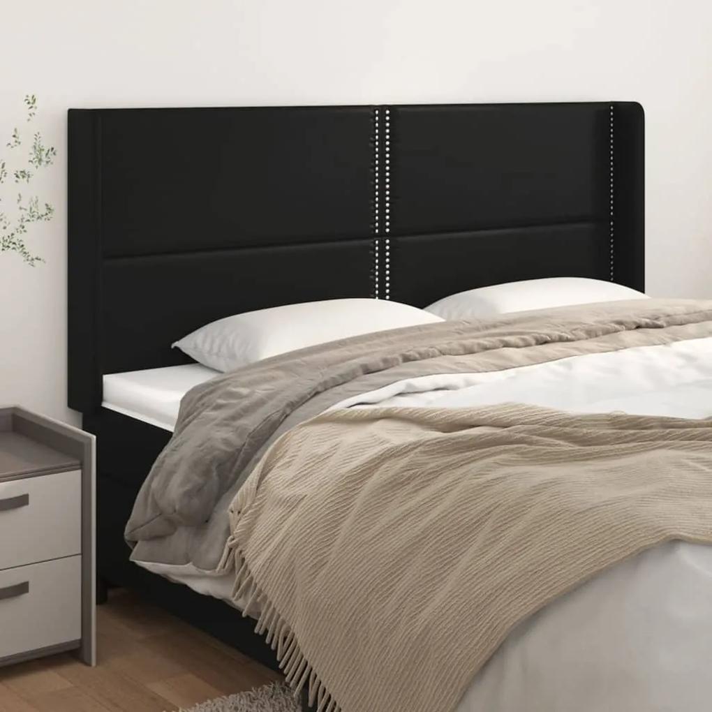 Tablie de pat cu aripioare, negru, 203x16x118 128 cm, piele eco 1, Negru, 203 x 16 x 118 128 cm