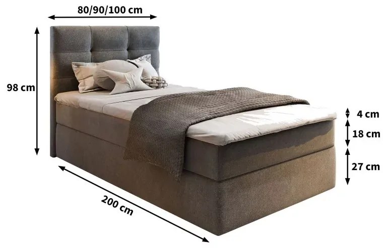 Pat tapițat boxspring GLORIEN VELVET 90x200 cm albastru Saltele: Saltea cu arcuri Bonell