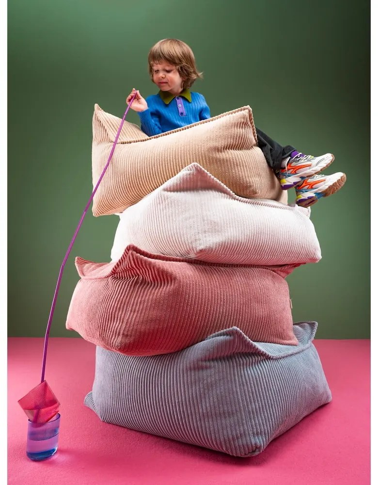 Fotoliu puf pentru copii maro deschis cu tapițerie din catifea reiată Square – Wigiwama