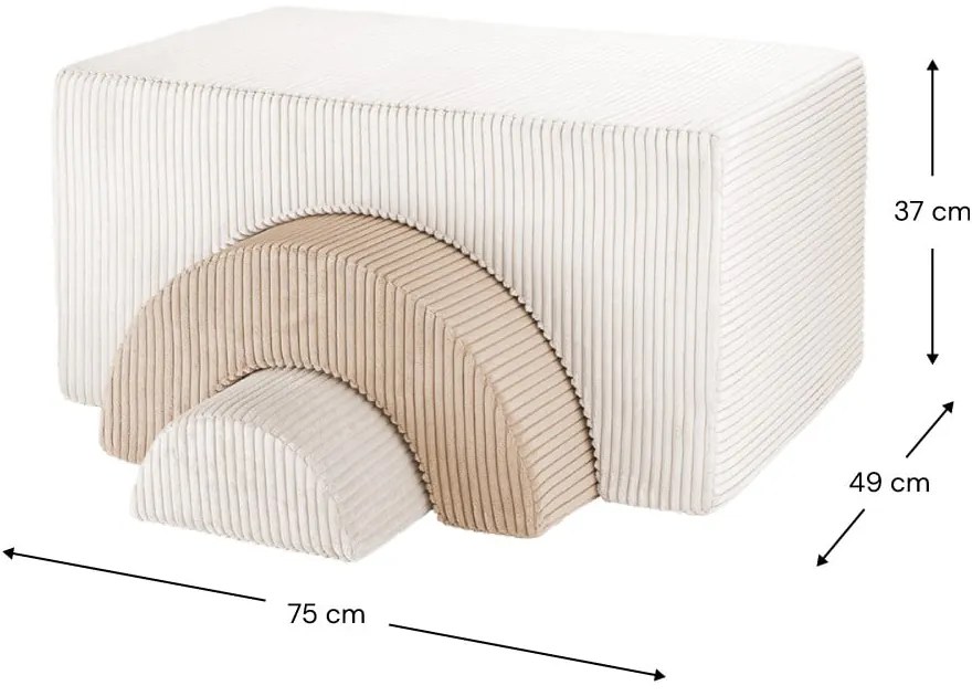 Teren de joacă din spumă crem 3 buc. din catifea reiată înălțime 37 cm 75x49 cm Rainbow Montessori – Wigiwama
