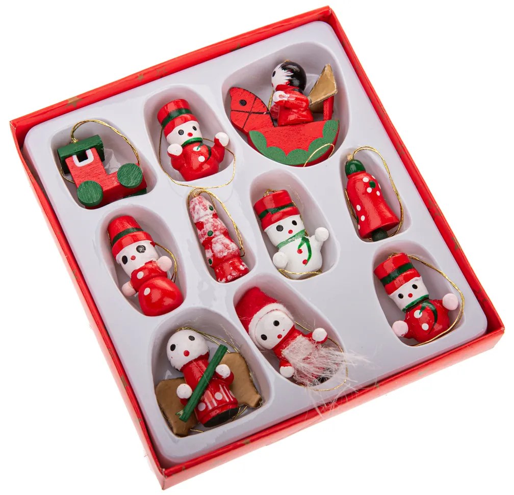 Decorațiuni de Crăciun din lemn Mix II, SET DE 10BUCĂȚI