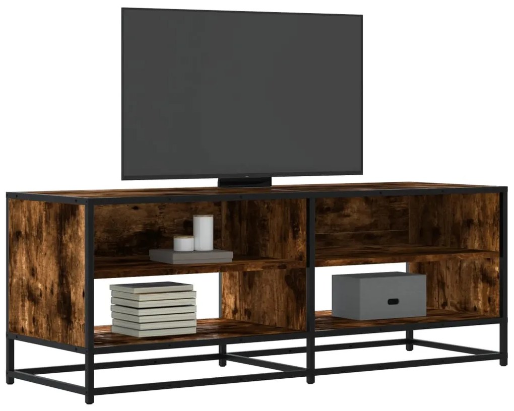 vidaXL Dulap TV stejar fumuriu, 120,5x40x46 cm lemn prelucrat și metal