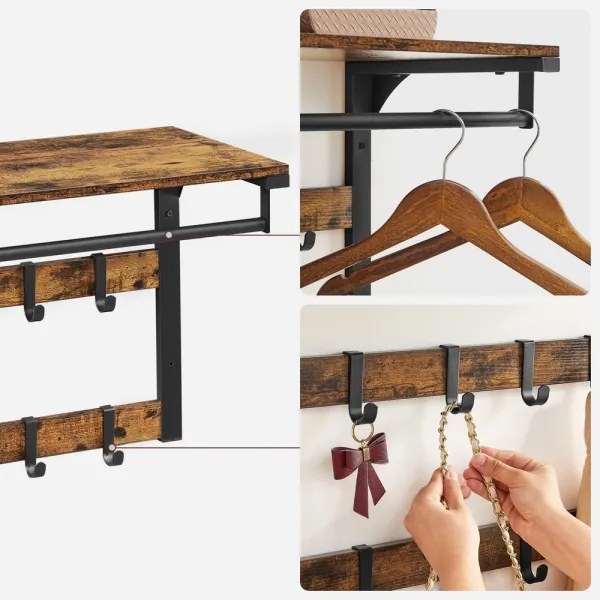 Cuier de perete cu poliță NATE maro/negru