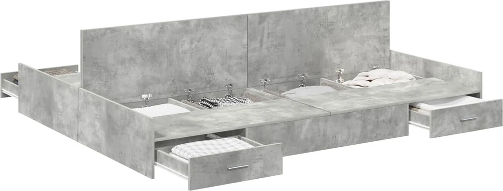 vidaXL Cadru de pat cu depozitare cu sertar Gri din beton 140 x 200 cm