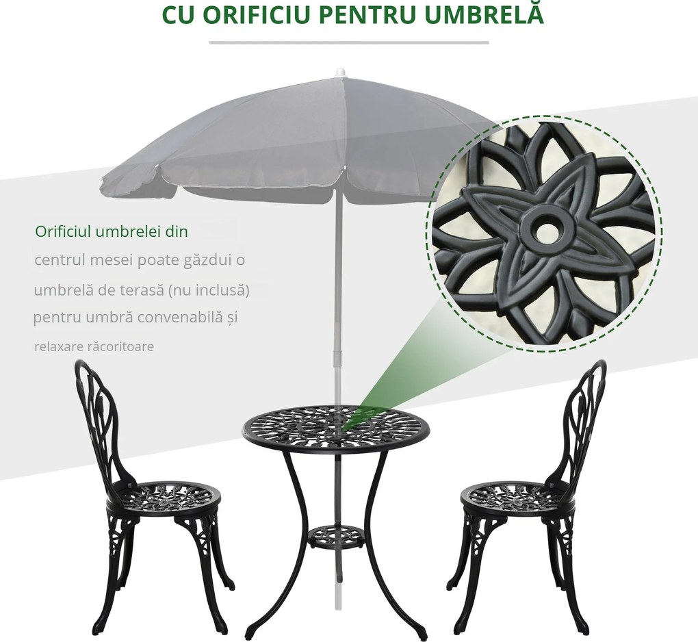 Outsunny Set de Gradina 3 Piese din Aluminiu, Set Exterior