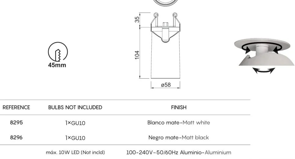 Spot incastrabil directionabil Sal negru