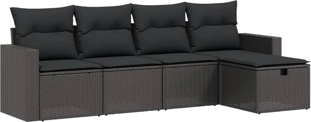 vidaXL Set mobilier de grădină cu perne, 5 piese, negru, poliratan