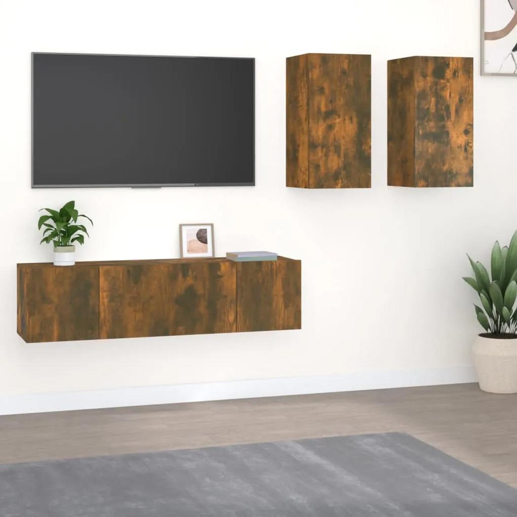 Set dulapuri TV, 4 piese, stejar fumuriu, lemn prelucrat 4, Stejar afumat, 60 x 30 x 30 cm