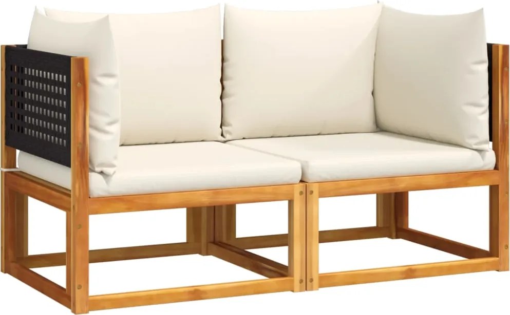 vidaXL Canapea de grădină de colț cu perne, 2 buc., lemn de salcâm și ratan