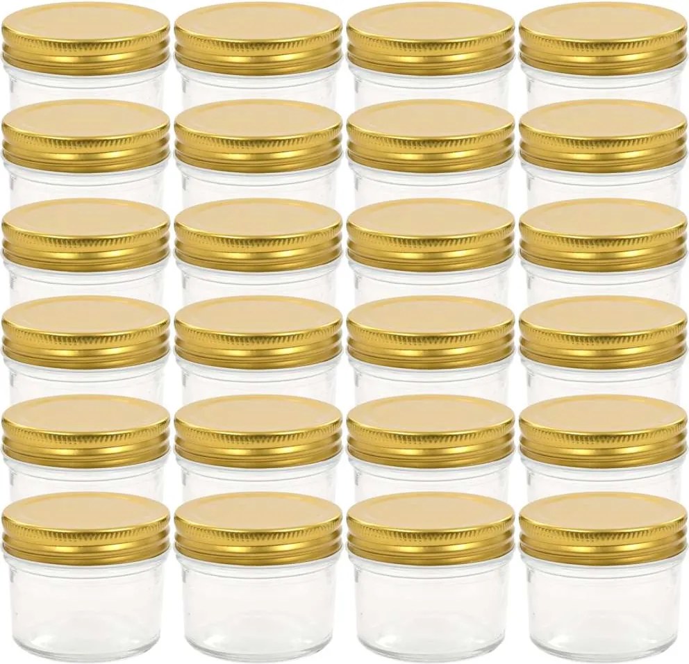 vidaXL Borcane din sticlă pentru gem cu capac auriu 24 buc. 110 ml