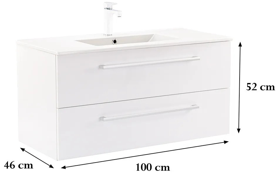 Dulap inferior Vario Clam 100 cu lavoar alb-alb