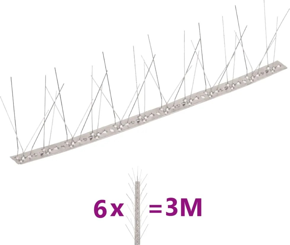 vidaXL Set bandă cu țepi antipăsări cu 5 rânduri, 6 buc., oțel, 3 m